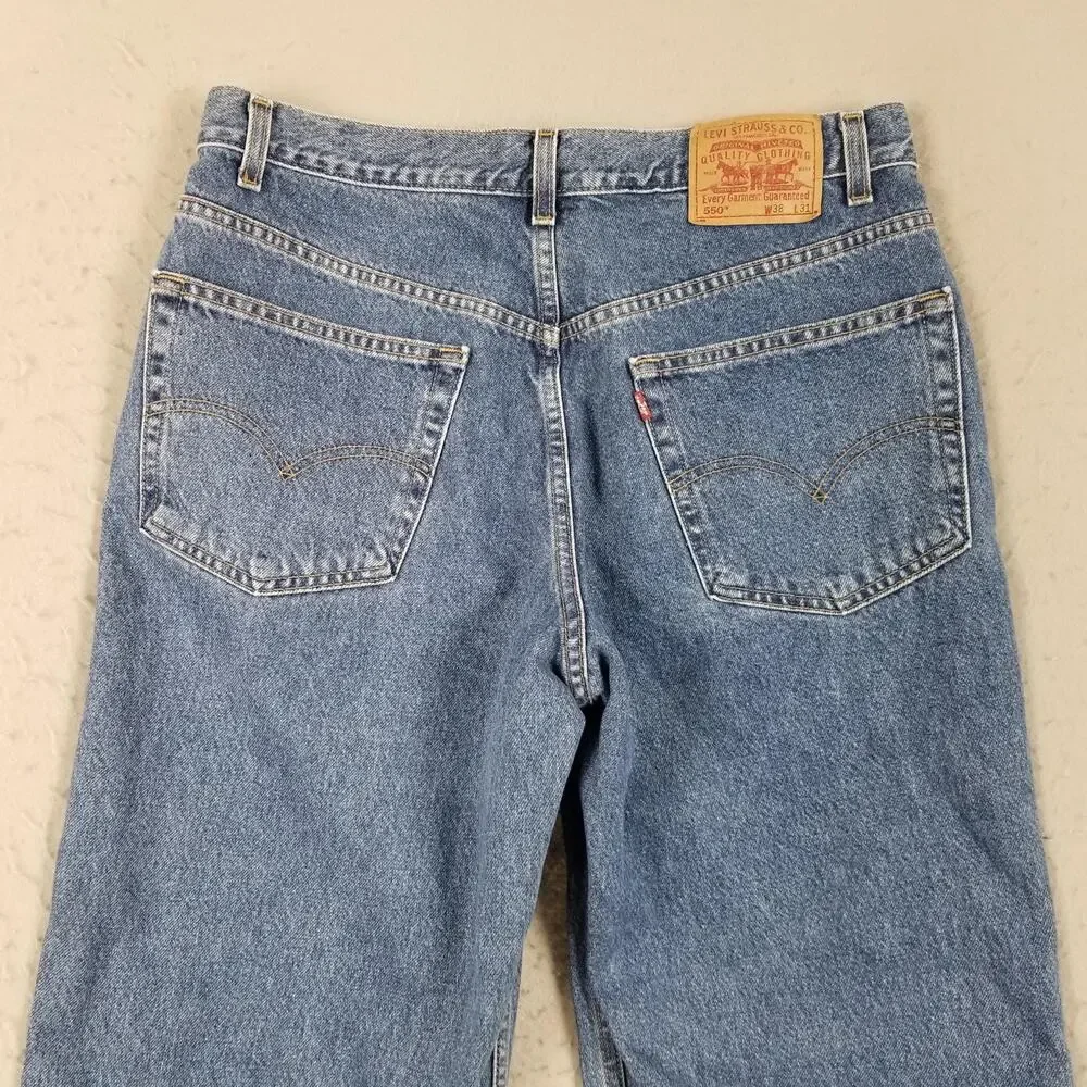 Levis 550 Jeans‎ Mens 38x31 Relaxed Fit Tapered Leg Denim Medium Wash Zip Fly